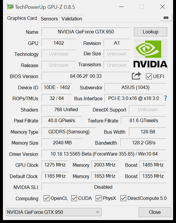 gtx 950 strix gpuz oc