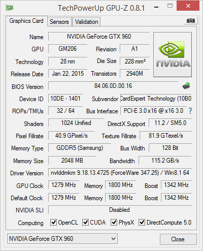 gainward gtx 960 glh gpuz