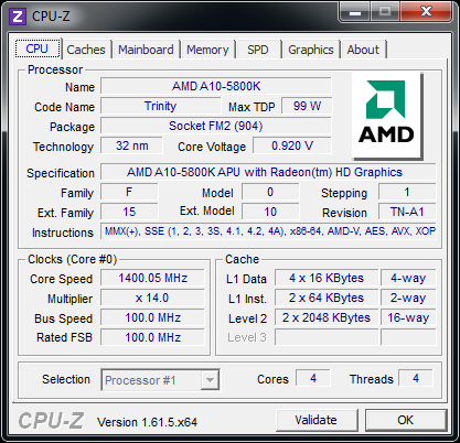 a10-5800k vengeance lp 1600mhz cpuz cpu
