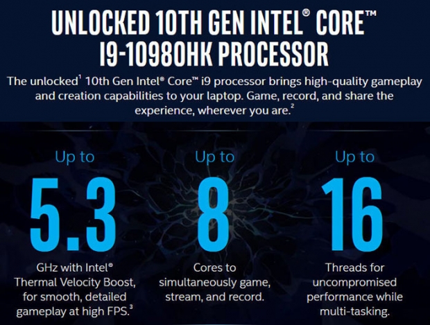 Unlocked 10th Gen Intel Core i9-10980HK spec leaked